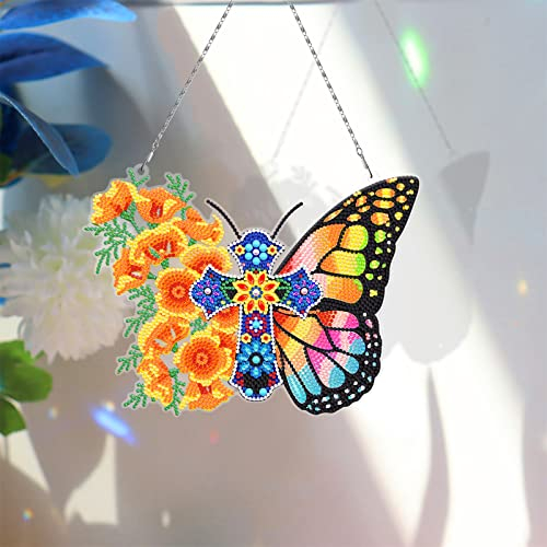 Sarah Duke 5D Diamond Painting Anhänger Schmetterling DIY Diamond Painting Kranz Türkranz Fensterbilder Diamant Malerei Kits Handwerk Weihnachten Kranz Wanddekor (Stil B)