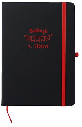 Edles Notizbuch für z.B. das 1. Lebensjahr | Einschulung | Soft-Touch-Cover | Schwarz | Individualisierbar | Personalisiert | Individuell graviert | Rot