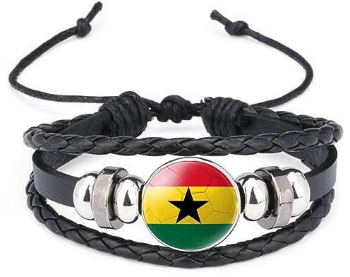 Gewebtes Armband Mit Ghana-Flagge - Verstellbare Geflochtene Armreifen Aus Leder, Fußball-Textur-Abzeichen, Armband, Souvenir, Charme, Schicke Neuheit, Patriotischer Schmuck, Accessoires, Paar-Gesch