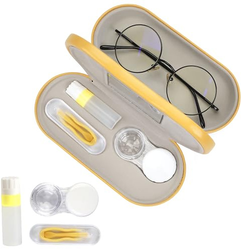 Eyeglass Case Double Sided Travel Size Portable Contact Lens Box 2 in 1 | Multifunction With Tool for Daily Outdoor Office