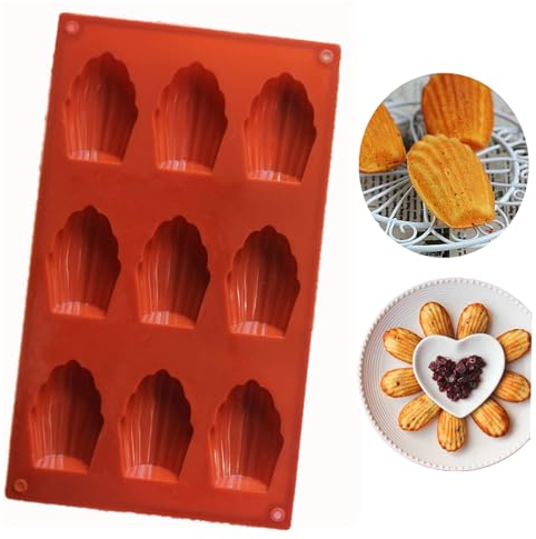 Bustlwor 2 Pièces Moule Silicone Mini Madeleines, Moule à Pâtisserie en Forme de Coquille, Madeleine Mousse, Pour Gâteaux, Chocolats, Bonbons et Biscuits(Rouge Brique)