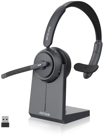Nuroum HP31S(2nd Gen) Bluetooth Wireless Headset with Microphone, ENC Noise Cancelling for Calls, Charging Base/Mute Button, V5.3 Multi-Point, Dongle/USB for Call Center/Trucker/Driver, for Zoom/Teams