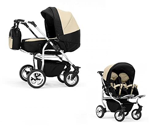 Elcar Zwillingskinderwagen 2 in 1 Duo Twin inkl. Sportsitze - 11 Teile - Schwarz