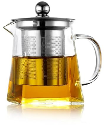 ROY Glas-Teekanne 750 ml mit Edelstahl-Siebeinsatz – Teekanne aus Borosilikatglas für losen Tee – Spülmaschinengeeignet & Hitzebeständig – Für Familie & Gäste