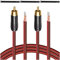 MKBKLLJY Lot de 2 câbles de haut-parleur RCA vers fil nu de 3,5 m 16 AWG positif rouge avec coque en cuivre pur plaqué or résistant à la corrosion avec attaches de câble pour haut-parleurs à connexion