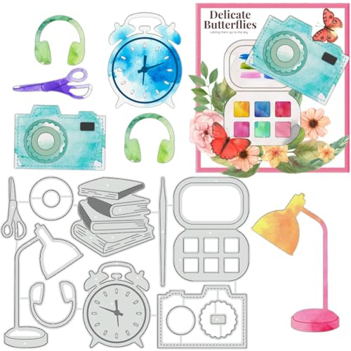 BENECREAT-Schneideschablone Mit Weinflaschenmotiv, Tischlampen Wecker Bücher Kopfhörer-Motivdekoration Geprägte Vorlage Für DIY-Scrapbooking-Kreationen, Fotoalben, 0.8mm Dick