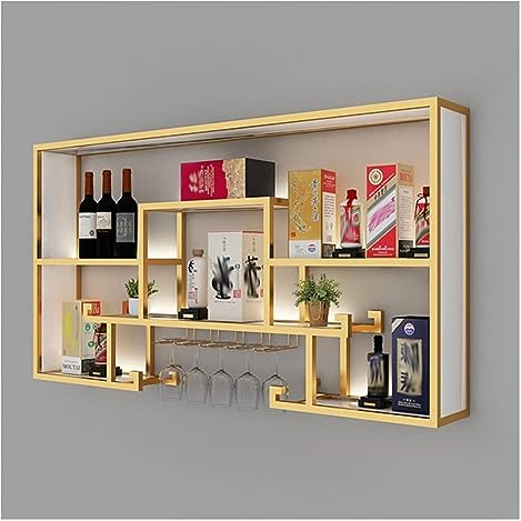wanghaiyanBD Bar-Weinregal, Wand-Weinschrank, Bar, leuchtendes Eisen-Weinregal, Restaurant-Wandpräsentationsregal, kommerzielle beleuchtete Bar-Haus-Wandregale