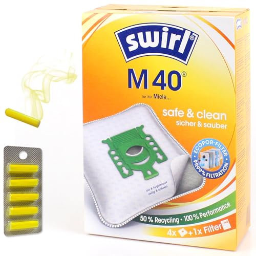 4 Sacs d'aspirateur + 5 Parfumés compatibles avec Miele Classic C1 Easyclean EcoLine, Classic C1 EcoLine, Classic C1 EcoLine Plus, Classic C1 Hardfloor EcoLine | Compatible avec Swirl M40 - M40