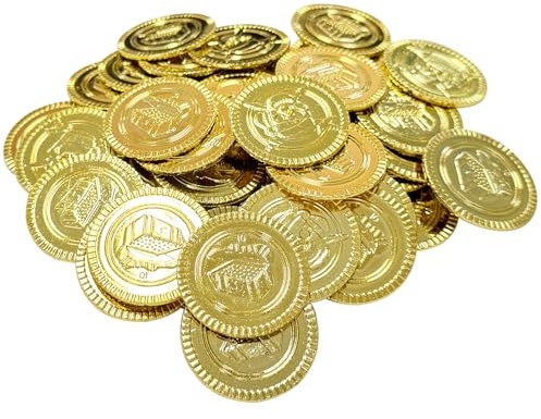 DHSBGWSX Lot de 50 Pièces d'Or de Jeu, Pièces d'Or de Trésor de Pirate, Cadeaux d'Anniversaire d'Enfants, Accessoires de Jeu