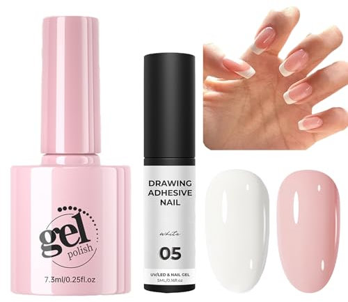 French Manicure Kit - White & Pink Gel Nail Polish Set for DIY French Tips, UV/LED Soak Off