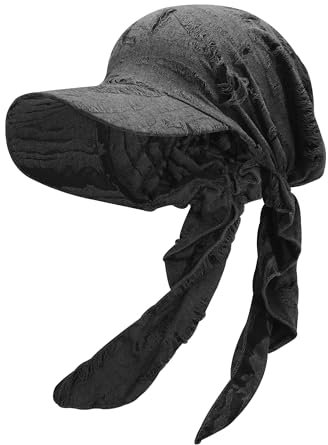 ZLYC Damen Sommer Chemo Kopfbedeckung mit Krempenvisier Vorgebundene Leichte Beanie(Zerrissenes Dunkelgrau),Einheitsgröße
