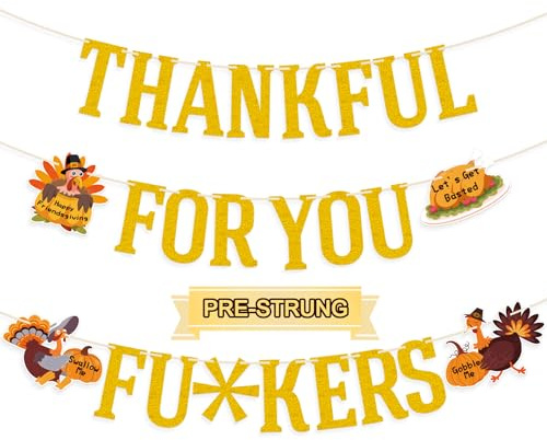 Gifloon Vorbespanntes Banner mit Aufschrift Thankful for You, lustiges Thanksgiving-Banner für Thanksgiving-Party-Dekorationen, Gold