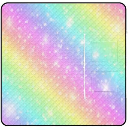 SEEKJOYS Galaxy Picknickdecke mit Regenbogen-Glitzerstern, extra groß, mit Tragegurt, faltbar, leicht, wasserdicht, Stranddecke, 150 x 150 cm, für Strand, Camping, Wandern, Park, Terrasse