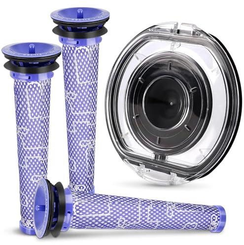 ACCTDLF Dust Bin Lid + 3 Pre Filters Replacement for Dyson V6 Vacuum Cleaner DC58 DC59 DC62 DC72 DC74 - Collector Lid, Canister Dirt Cup Cover, Bucket Cover Parts