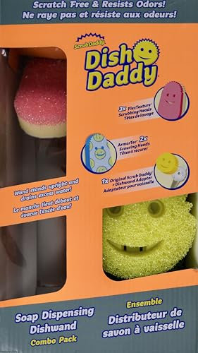 Scrub Daddy Dish Daddy Soap Dispensing Dish Wand Sponge, Combo Pack