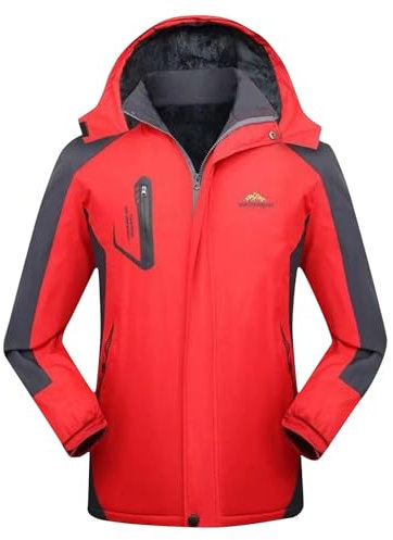 Softshelljacke für Herren Regenjacke Sweatjacke mit Taschen Winterjacke Wasserdicht Atmungsaktiv Windbreaker Wetterfeste Laufjacke Sportjacke Wanderjacke Outdoorjacke Mantel mit Fleece Rot 5XL