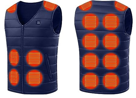 Heated Gilet for Men and Women UK V Neck 16 Heating Zones Polar Fleece Heated Vest Button Up Winter Coats Unisex Electric Heated Vest USB Thermal Warm Cloth Winter Jacket Self Heating Body Warmer