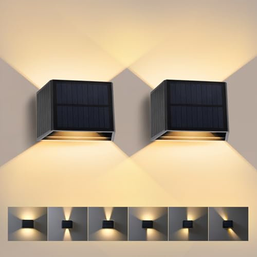 T-SUN 2 Pezzi Lampada Solare da Esterno, 3000K Applique da Esterno Solare, Luci Solari da Giardino Con Fascio di Luce Regolabile Su e Giù, IP65 Impermeabile, per Recinzione da Giardino a Parete