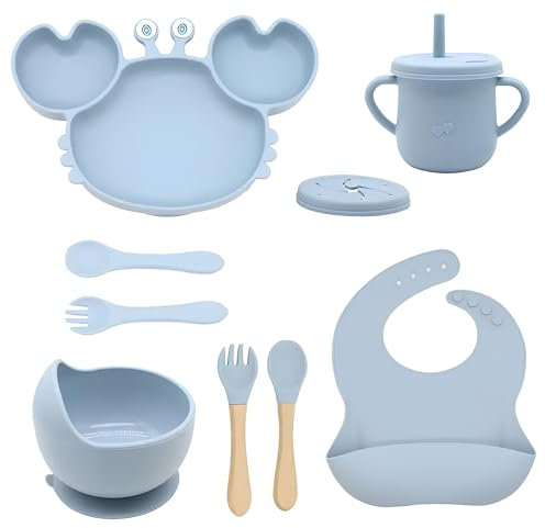 Coffret set Repas Bébé avec Cuillère Bébé 1er Âge, Assiette Ventouse Compartiment, Couverts Apprentissage, Bol Bébé et Gobelet Enfant - Vaisselle Essentielle pour Repas Sympas