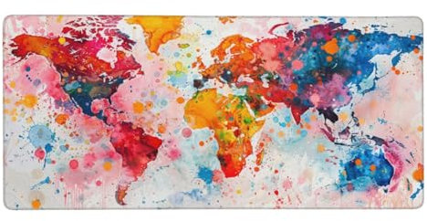 Couleur Tapis de Souris Carte, Tapis Souris XXL 800x300x3mm Tapis de Souris Gaming Accessoire, à Bords Cousus,Imperméable Antidérapant Tapis Bureau, Lavable, Améliore la Précision et la Vitess, Gifts