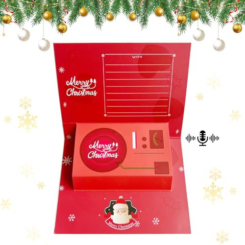 Weihnachten Pop-Up-Karte mit Aufnahme und Wiedergabe, 3D Weihnachtskarte für Sprachnachrichten und Musik, Geburtstagskarte für Geburtstag Geschenk Party (Rot)