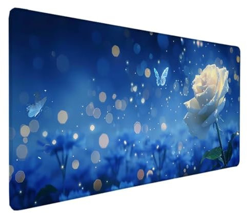Tappetino Mouse Bianco Tappetino Gaming XXL 120 x 60 cm, Tappetino Scrivania Fiore Tappetino Mouse Grande Waterproof Antiscivolo, Bordi Cuciti Tappetino per Mouse per Ufficio e Gaming Y-T