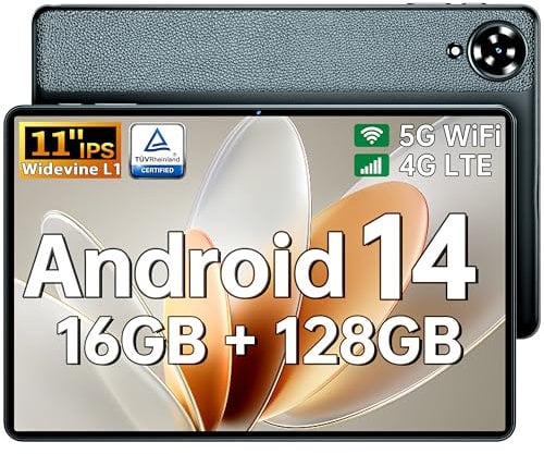 OUKITEL OT11 Android 14 Tablet, 11 Inch, 16GB+128GB/1TB TF, 8-Core Gaming, 4G LTE/5G WIFI with 8000mAh Battery | Widevine L1 | Stylus Pen | 13+5MP Camera | Face Unlock | GPS | OTG