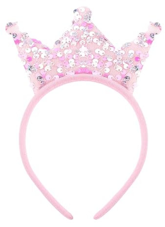 Yeomju 1 Stück Rosa Glitzer Krone Stirnband, Bling Prinzessin Krone Haarreifen für Mädchen, Funkelndes Party Haarschmuck für Geburtstag, Halloween, und Schule