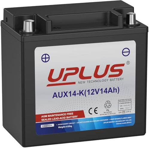 UPLUS AUX14-K Auxiliary Car Battery 12V 14Ah, 200A(EN) Maintenance Free SLA-AGM Backup Batteries,with K type round terminal, for Landrover/Jaguar, replacement for EK151