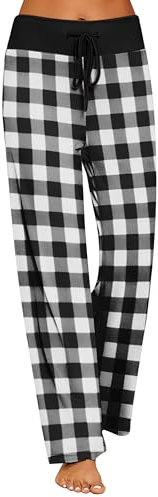 Ekouaer Pantalon pyjama Femme Bas de Pyjama Femme Long Pantalon à Carreaux Doux Pantalon de Nuit avec Cordon de Serrage Noir Blanc