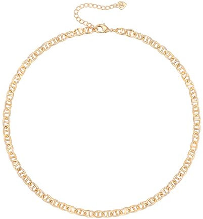 KOOUNUATA 18K Gold Mariner Ankerkettchen für Damen Minimalistische Kaffeebohnenkette Nasenring Verbindungs Glieder Ketten Schmuck 16