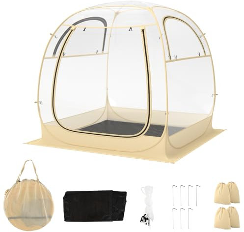 COSTWAY Transparentes Zelt, Pop Up Zelt mit wetterfestem Schutzdach, faltbares Sportzelt, PVC-Zelt, Outdoor-Bubble-Zelt mit Tragetasche und Bodenmatte für Sportveranstaltungen, Angeln, Camping