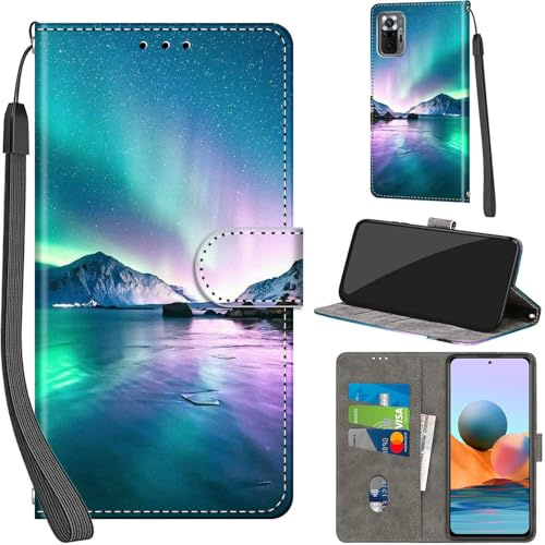 Handyhülle für Xiaomi Redmi Note 10 Pro Max Hülle Leder Wallet Aurora | 3 Kartenfächer & 1 Geldfach, Magnetverschluss, Ständerfunktion, robuste premium PU leder klapphülle für Redmi Note 10 Pro