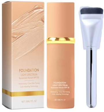 Warm Change Foundation – Farbwechselnde Foundation Für Warme Hauttöne, Lang Anhaltend, Mit Feuchtigkeitsspendender Formel, Spf 50, Wasserfest & Leicht, Inkl. Applikator-Pinsel