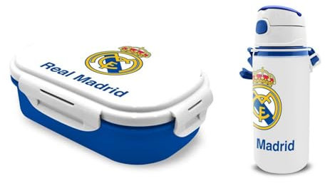 Genérico Sandwichera/Fiambrera con cubierto + Botella Aluminio con pajita del R. Madrid