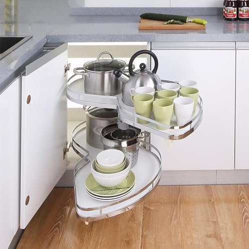 SZITW Küchenschrank mit 2 Ebenen, Karussell-Lagerregal mit Soft-Close-Funktion, Eckauszug für Küchenschränke, für 800–900 mm große Schränke (rechts offen)