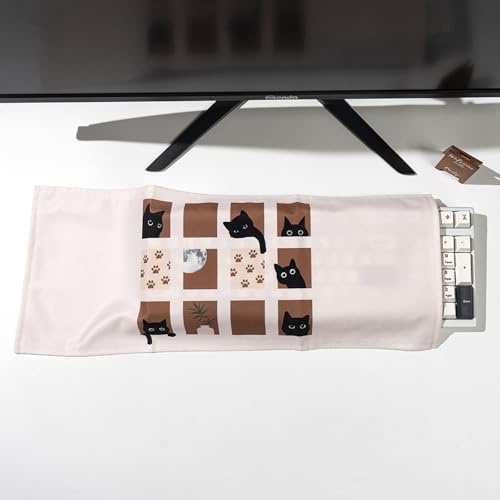Computer Keyboard Dust Cloth, Cute Cat Dust Cover, Desktop Keyboard Cover for 61/64/75/87/104/108 Mechanical Keyboards (Beige and Black)