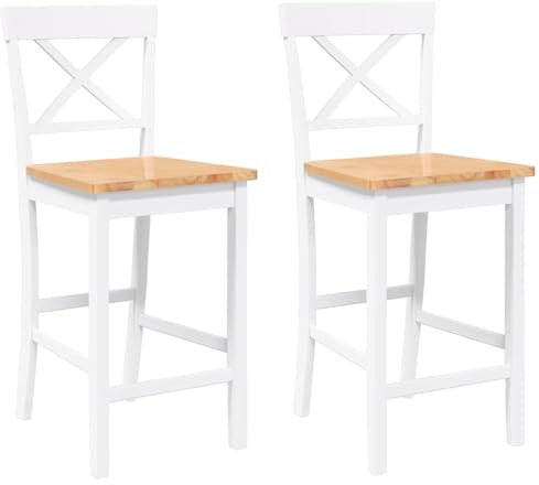 vidaXL Barhocker 2 STK. Weiß Massivholz Gummibaum, Stuhl, Küchenhocker, Kneipenstuhl, Bistrostuhl, Restaurantstuhl, Tresenstuhl, Barhocker Holz