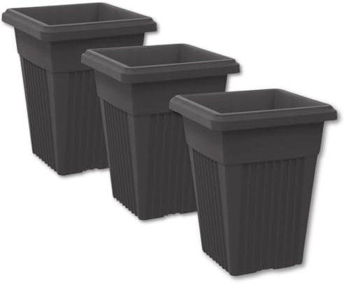 SIDSONS 40cm Tall Upright Planter - Large Plastic Pillar Flower Pot, Modern Garden, Patio & Front Door Decor, Big Flower Pots Indoor & Outdoor, Suitable For Plant, Flowers, Herbs (3, Black)