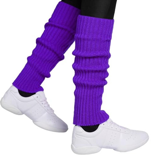 Hatstar Sexy Damen Beinstulpen | Neon Strümpfe Strick-Stulpen | Mädchen Beinwärmer | Accessoire für 80er Jahre 80s Motto Partys Fasching Karneval | für Tanzen Aerobic Kostüm (lila)