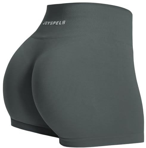 JOYSPELS Sport Gym Shorts Damen, Kurze Sporthose Damen Radlerhose High Waist Blickdicht Laufhose Seamless Dunkelschatten M
