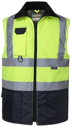 Oralidera Säkerhetsväst för män varm ärmlös jacka varningsväst reflekterande vinterväst hög synlighet vattentät vadderad arbetsväst för hantverkare, Grön + svart, XL