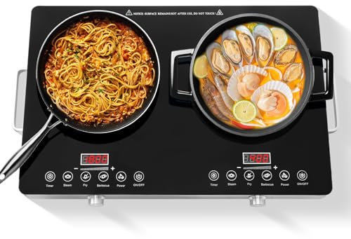 wowspeed Plaque vitrocéramique, 2 foyers 3500W, plaque à induction, plaque portable 20cm, 4 modes de cuisson, minuterie 3 heures, réglage continu, commandes tactiles, 220 V
