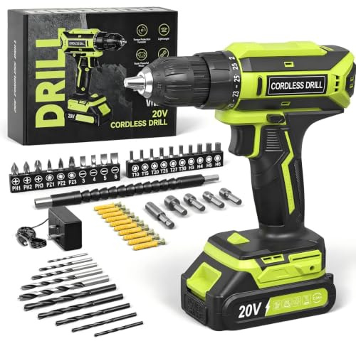 VIWKO Cordless Drill, 20V Electric Combi Drill Set, 25+1 Torque 370 in-lb Power Drills, Electric Screwdriver with 56PCS Accessories LED Light, 2.0Ah Battery Hand Drills Driver for Home Repair DIY Gift
