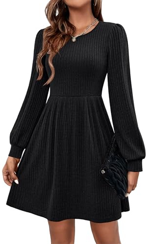 HOTOUCH Long Sleeve Dresses for Women UK Ladies Jumper Dress Black Dress Casual Autumn Winter Dresses Tunic Dress with Pockets Black S