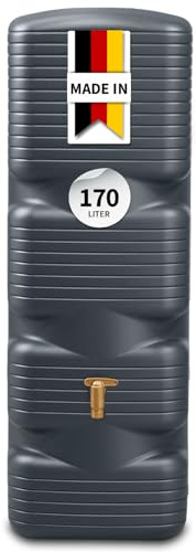 4rain Quadro Regentonne Wandtank 170 Liter Graphite Grey Moderne Optik | für kleine Flächen Schmale Lösung an Hauswand und Balkon Nachhaltige Bewässerung mit Regenwasser für Haus und Garten