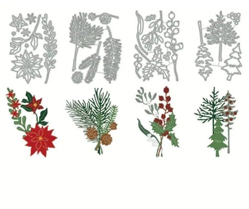 Abbdbd 4 Stück Metall-stanzformen, Blumen-, Pinienkern-, Weihnachtsbaum-vorlage Für DIY-Scrapbooking, Papierkarten, Alben, Bastelarbeiten