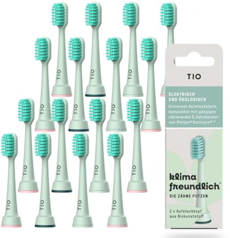 TIO Sonic Aufsätze für Philips Sonicare – 16 Stück – Nachhaltige Ersatzbürsten mit biobasierten Borsten – Kompatibel mit Sonicare Handstücken – Made in Europe (16)