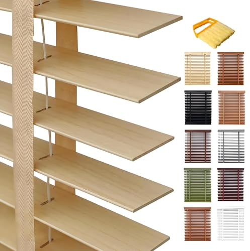Holzjalousie Horizontal 5cm Lamellen Fenster Rollos Für Innen Wasserdicht 30 45 55 60 75 85 95 105 140 160cm Jalousie Holz, Sichtschutz Sonnenschutz Jalousien(Beige)