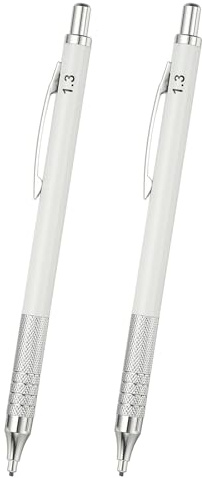 PATIKIL Lot de 2 porte-mines automatiques en métal de 1,3 mm pour dessin, art, croquis, travail du bois, blanc